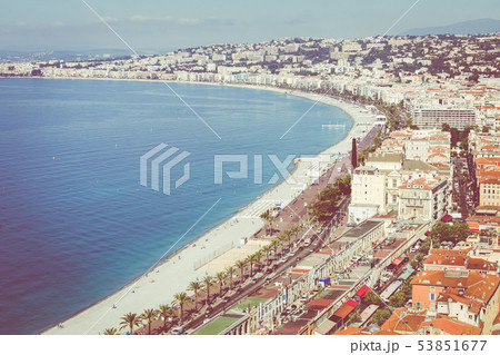 Panoramic view of Nice coastline and beach. 53851677