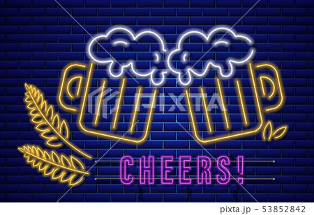 Beer glasses neon sign Vector. Fresh drink Cheers Beer glasses neon sign Vector. Fresh drink Cheers 53852842