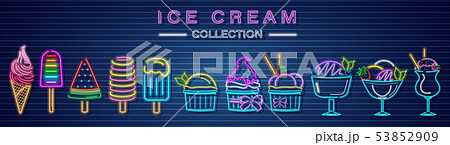 Ice cream neon set collection Vector. Delicious 53852909