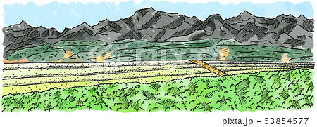 日高山脈2 カラーペン画空 のイラスト素材