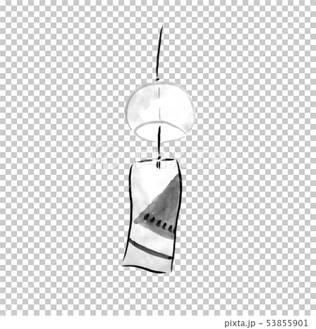 風鈴　すいか　水墨画イラスト　グレー　手描き 53855901