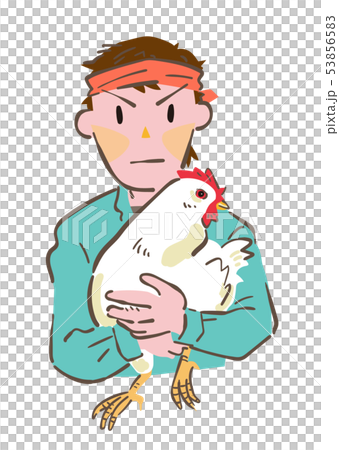養鶏所で働く若い労働者 イラストのイラスト素材