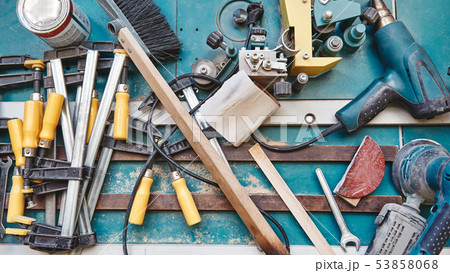 Construction. Design. Build. Image of woodworking tools Construction. Design. Build. Image of woodworking tools 53858068