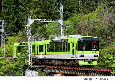 鉄道　列車　叡電　えいでん　叡山電鉄　900系　きらら　貴船口　鞍馬　新緑　青もみ 53858311