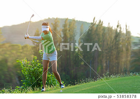 Healthy Sport. Asian Sporty woman golfer player  53858378