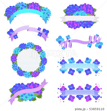 紫陽花とリボン 見出し枠セットのイラスト素材