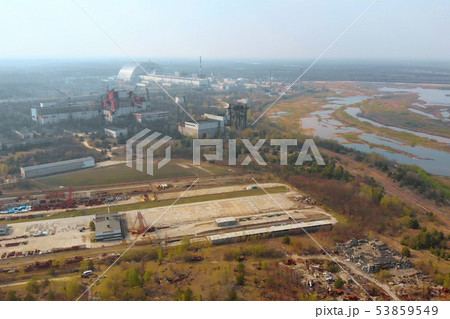 Chernobyl nuclear power plant, Ukrine. Aerial view Chernobyl nuclear power plant, Ukrine. Aerial view 53859549