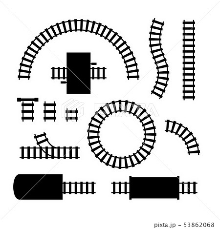 Silhouette Black Railway Elements Parts Set. Vector 53862068