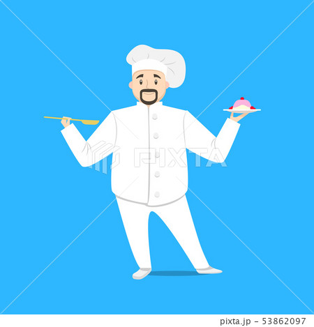 Cartoon Character Person Chef Cooking on a Blue. Vector 53862097