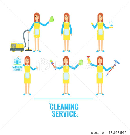 Cleaning service woman vector flat cartoon character. 53863642