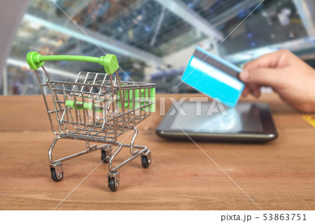 Credit card or debit card on trolley ,shopping Credit card or debit card on trolley ,shopping 53863751