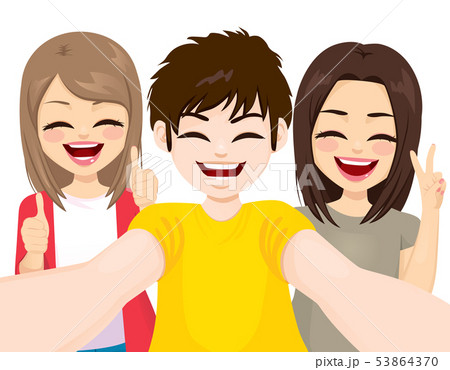 Teenager making funny selfie together smiling 53864370