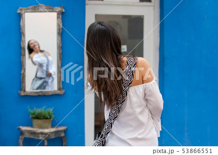 Woman walking at the walled city in Cartagena 53866551