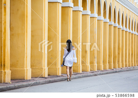 Woman walking at the walled city in Cartagena Woman walking at the walled city in Cartagena 53866598