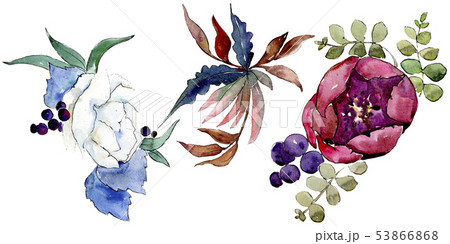 Bouquet floral botanical flowers. Watercolor background illustration set. Isolated bouquets 53866868