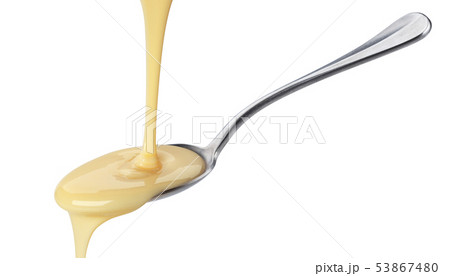 Pouring condensed milk isolated on white background Pouring condensed milk isolated on white background 53867480