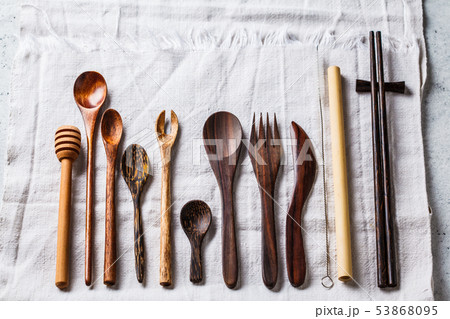 Eco friendly bamboo cutlery, zero waste concept. 53868095