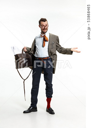 Young man comes to work rumpled and untidy 53868465