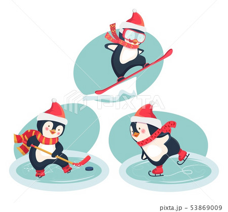active penguins in winter concept 53869009