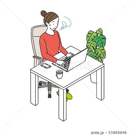パソコン 女性　イラスト　困る 53869846