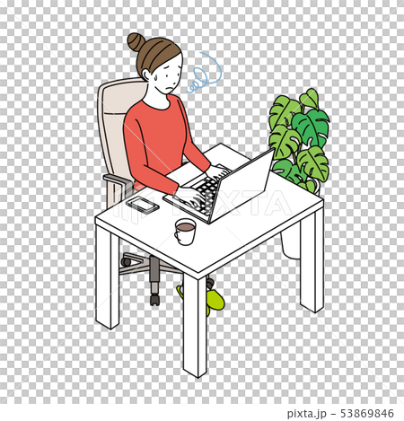 パソコン 女性　イラスト　困る 53869846