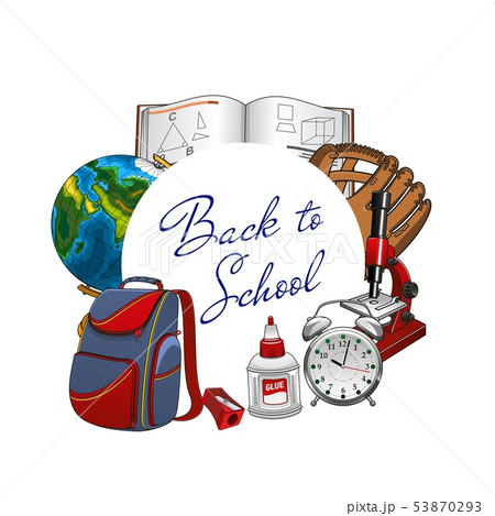 Students supplies in frame, back to school frame 53870293