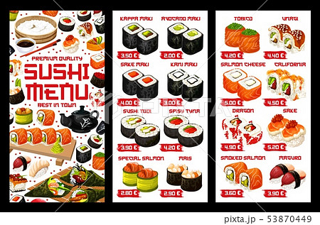 Asian sushi food, Japanese rolls price menu 53870449