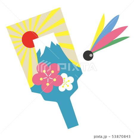 正月用の羽子板と羽のイラスト 線無しカラー のイラスト素材