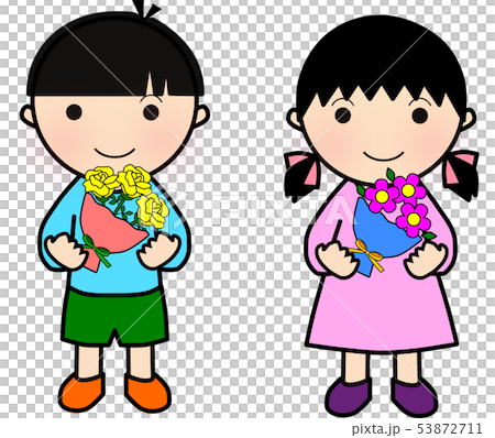 花束を持つ男の子と女の子のイラスト素材
