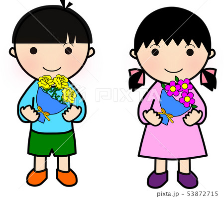 花束を持つ男の子と女の子のイラスト素材