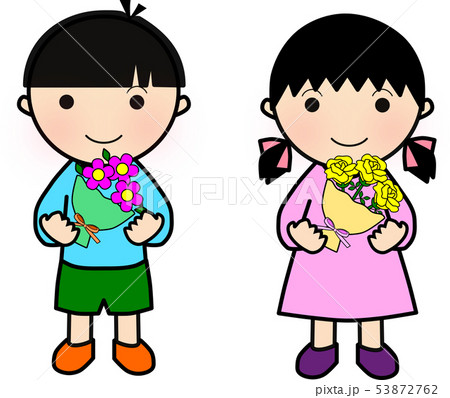 花束を持つ男の子と女の子 花束を持つ男の子と女の子 53872762