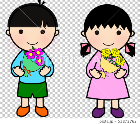 花束を持つ男の子と女の子 花束を持つ男の子と女の子 53872762