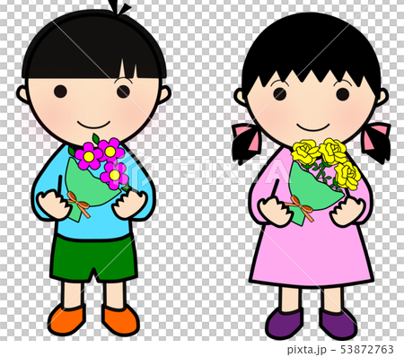 花束を持つ男の子と女の子 花束を持つ男の子と女の子 53872763