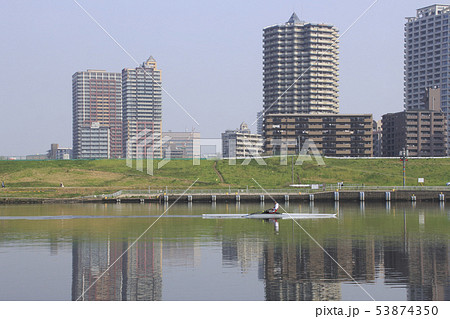 荒川と練習中のシェル艇(川口市) 荒川と練習中のシェル艇(川口市) 53874350