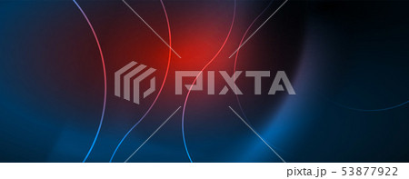 Trendy neon blue abstract design with waves and circles. Neon light glowing effect. Abstract digital 53877922