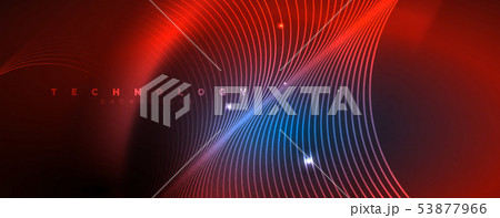 Trendy neon blue abstract design with waves and circles. Neon light glowing effect. Abstract digital Trendy neon blue abstract design with waves and circles. Neon light glowing effect. Abstract digital 53877966