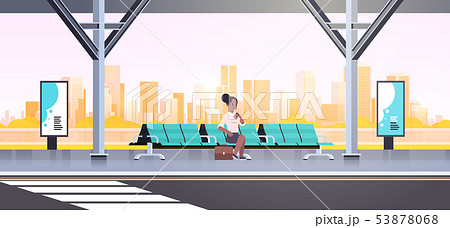 Businesswoman Sitting Modern Bus Stop African のイラスト素材