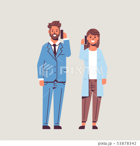 businesspeople couple using smartphones business man woman making calls talking on cellphone 53878342