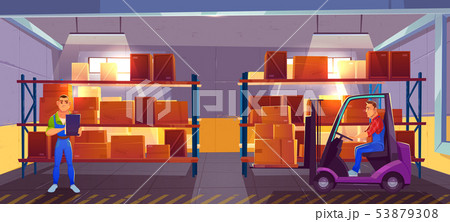 Inner view of warehouse interior, logistics, stock Inner view of warehouse interior, logistics, stock 53879308