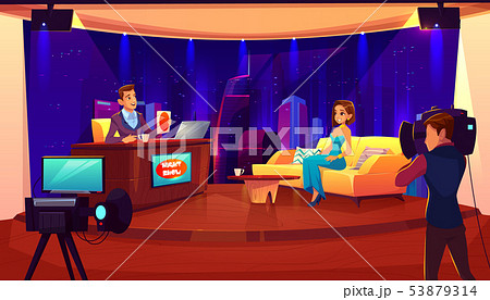 Tv night show. Female celebrity guest interview 53879314