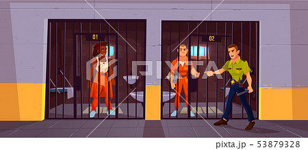Prisoners in prison jail and policeman. Police 53879328