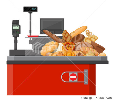 Bread products in checkout counter. Bread products in checkout counter. 53881580
