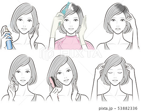 ヘアケアをしている女性のイラスト ヘアケアをしている女性のイラスト 53882336