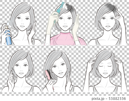 ヘアケアをしている女性のイラスト ヘアケアをしている女性のイラスト 53882336