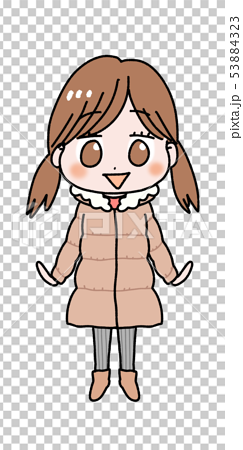 女の子 冬服 おさげ コート かわいい 小学生 笑顔のイラスト素材