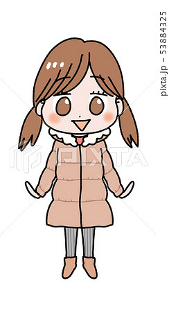 女の子 冬服 おさげ コート かわいい 小学生 笑顔のイラスト素材