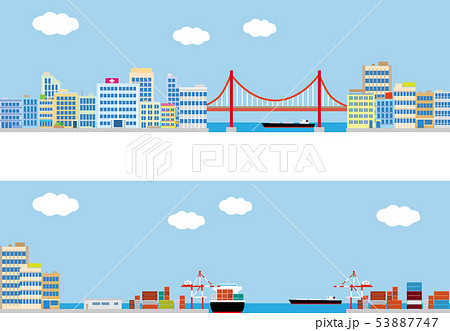 背景 海辺の都市 港湾のイラスト素材