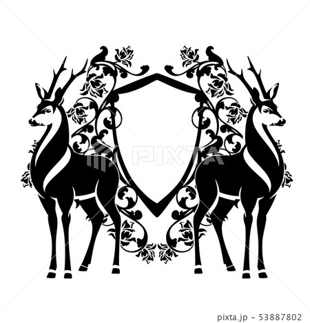 deer and heraldic shield black and white vector 53887802