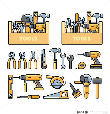Work tools icons - toolbox, puncher, drill, Work tools icons - toolbox, puncher, drill, 53888500
