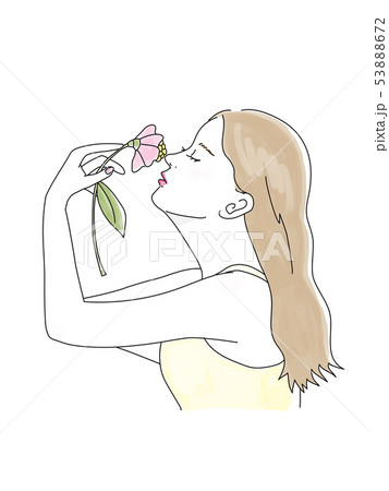 花を愛でる女性のイラスト素材 [53888672] - Pixta